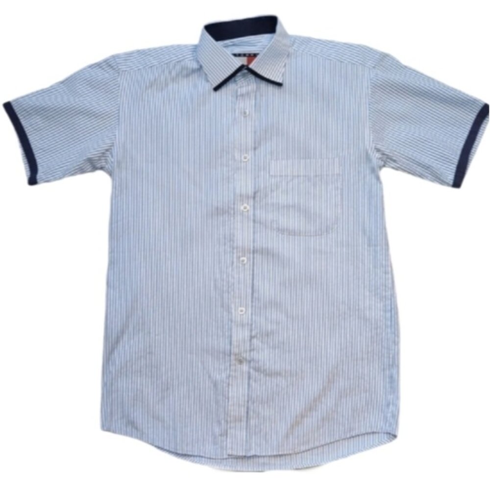 Tommy Hilfiger Striped Button Down Shirt Mens Size 14½ Blue White Short Sleeve